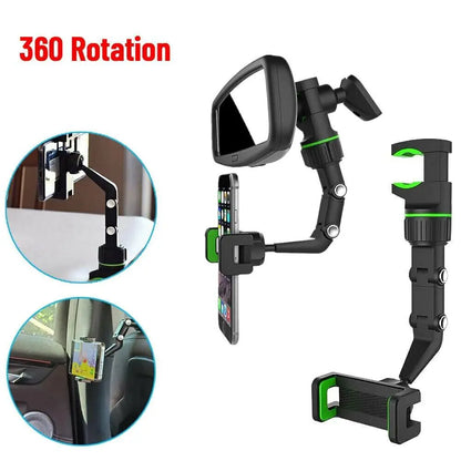 SkyView 360° Rotatable Rearview Mirror Phone Mount – Universal Anti-Shake GPS Holder & Multi-Surface Clip - NexaHome
