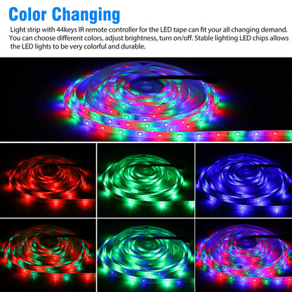 ChromaVibe 32ft Waterproof RGB LED Strip Light Kit – Color Changing Mood Lighting with 44-Key Remote & Memory Function